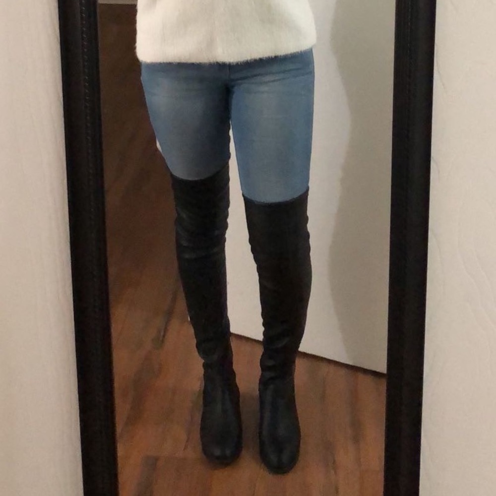 Black Leather Knee High Boots